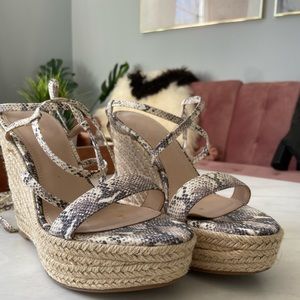 Snakeskin embossed lace up espadrilles